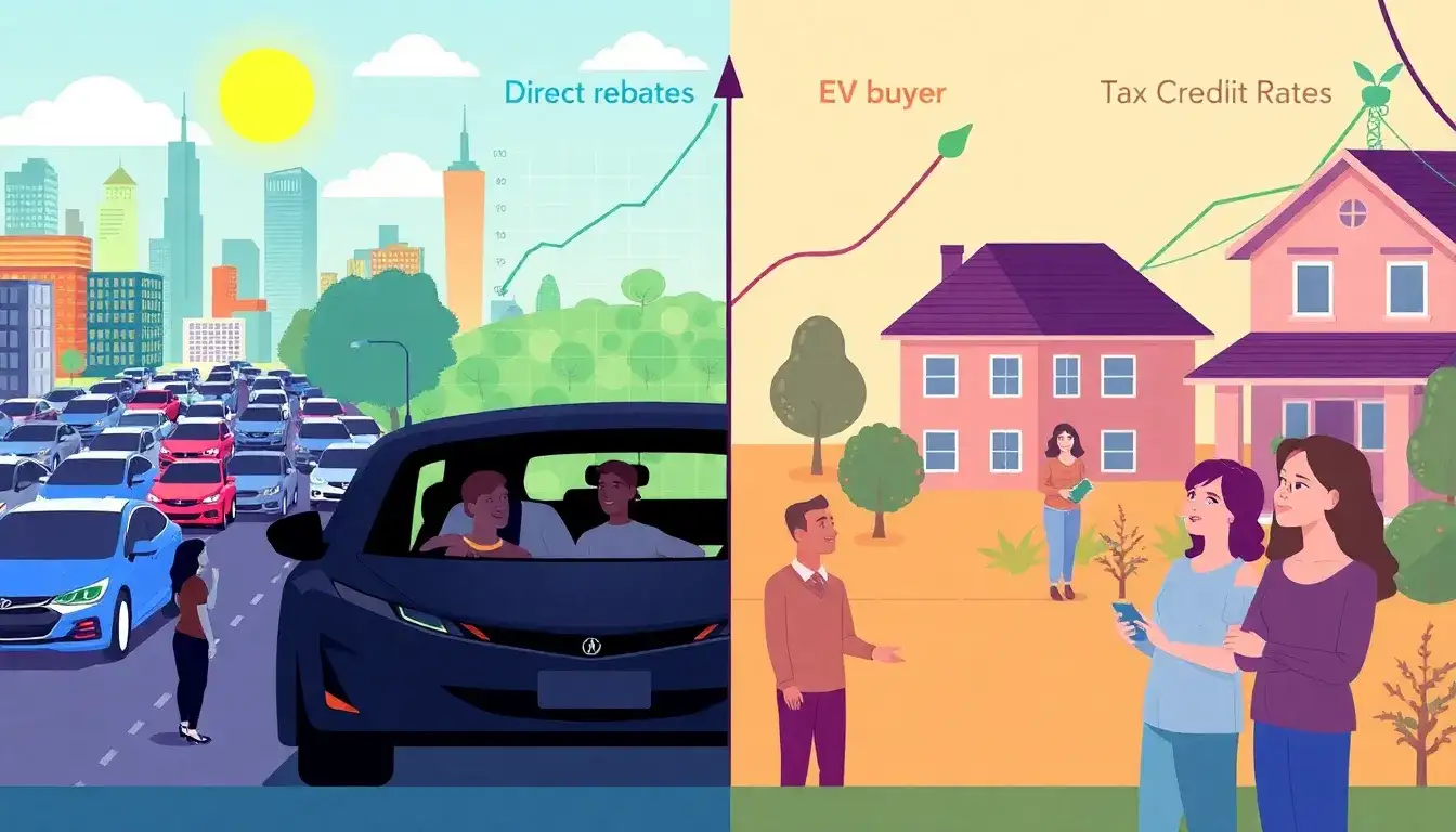 How do different types of EV subsidies (rebates vs. tax credits) impact adoption rates