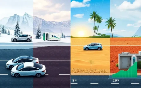 How do different regions' climate conditions affect the overall efficiency of electric vehicles