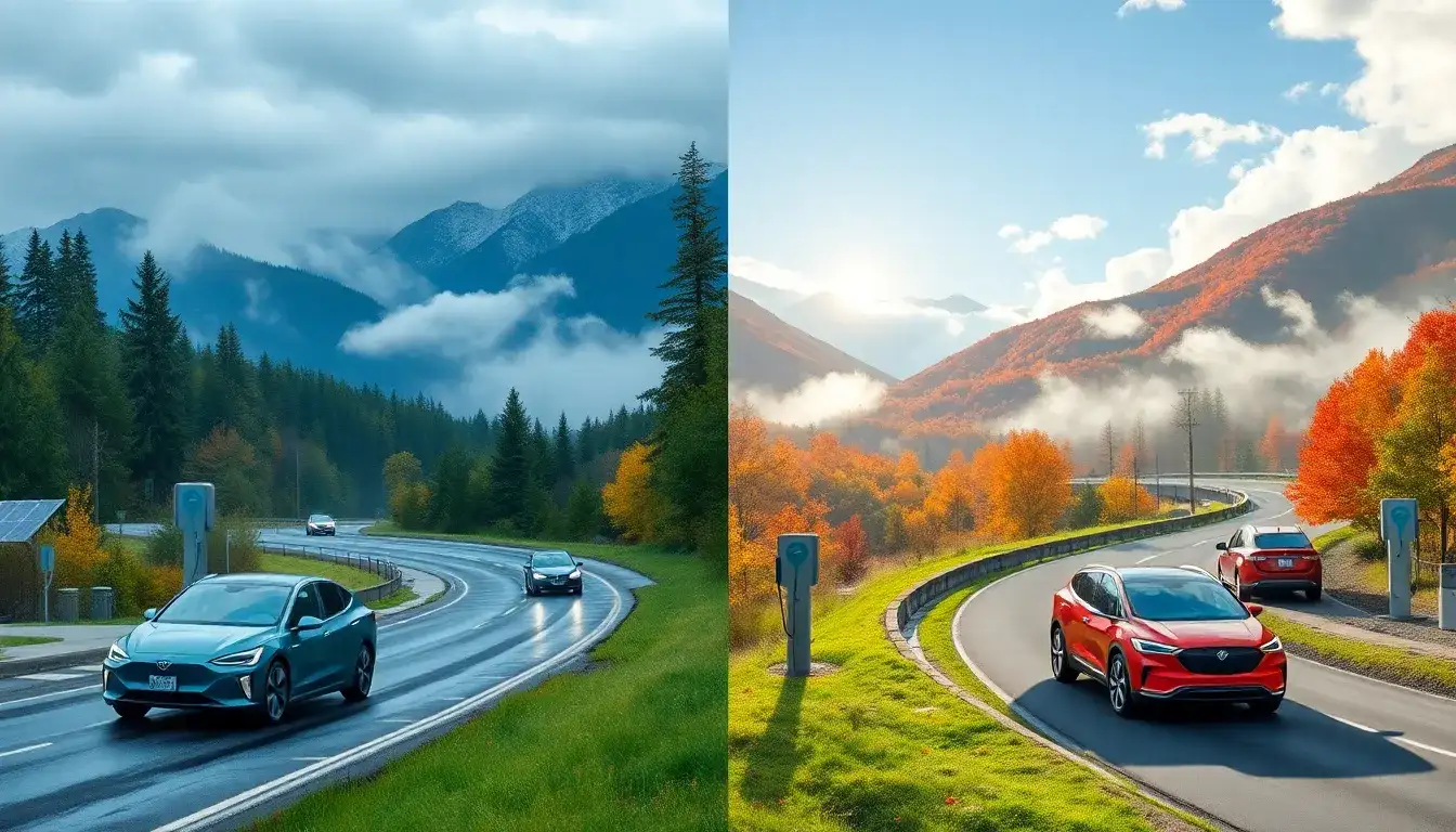 How do climate conditions in regions like Washington State or West Virginia affect EV efficiency