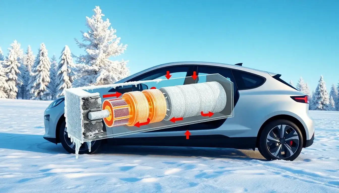 How does cold weather specifically impact the battery chemistry of EVs