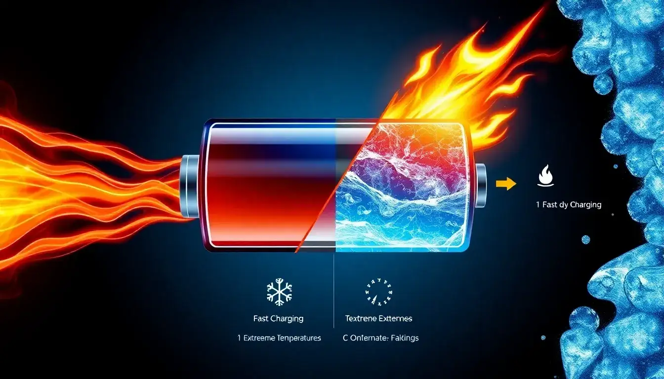 How does battery degradation from fast charging compare to other factors like extreme temperatures