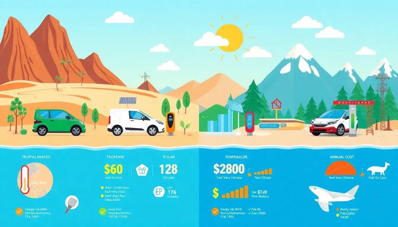 How do different climates impact the overall cost of EV ownership