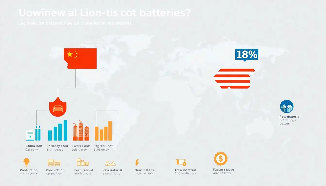 How does the cost of lithium-ion batteries vary between different regions like China and the US