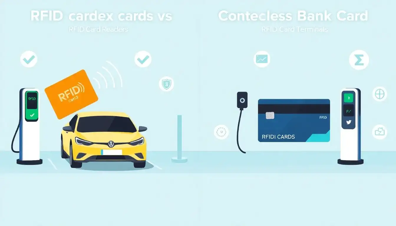 How do RFID cards compare to contactless bank cards for EV charging