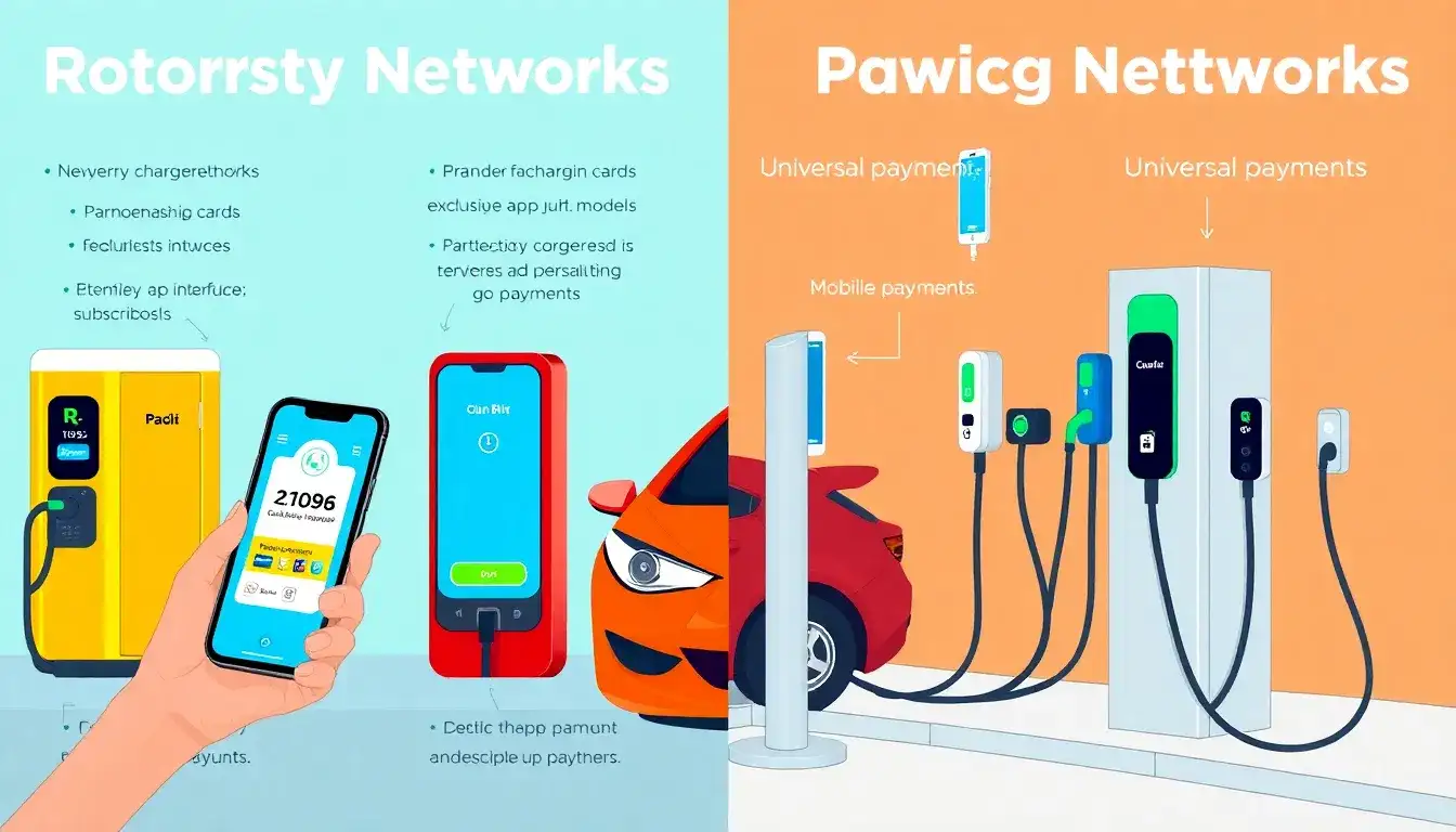 How do proprietary charging networks differ in payment systems from public networks