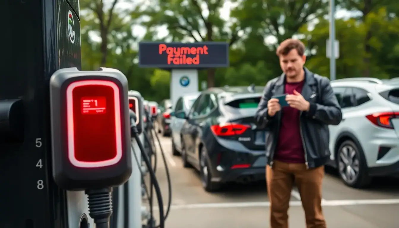 How do credit card readers at EV charging stations typically fail