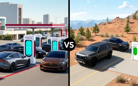 How does the reliability of Tesla Superchargers compare to Rivian's Adventure Network
