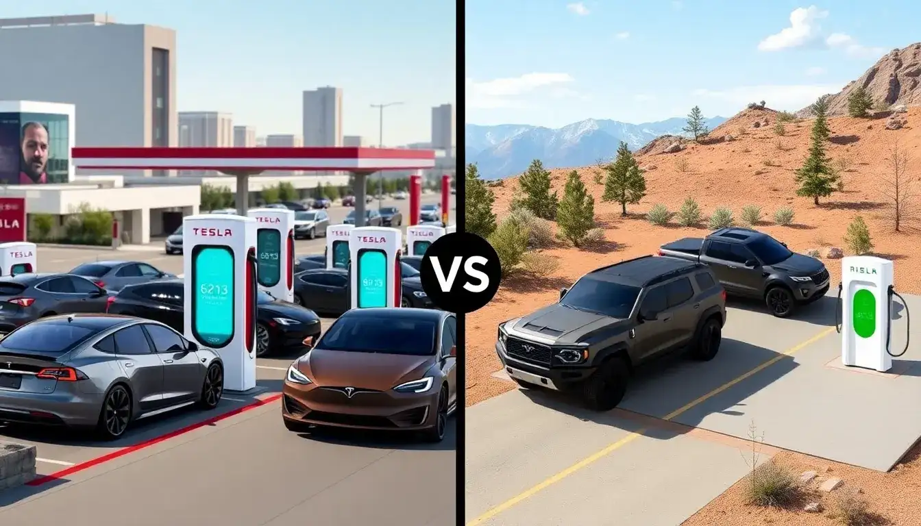 How does the reliability of Tesla Superchargers compare to Rivian