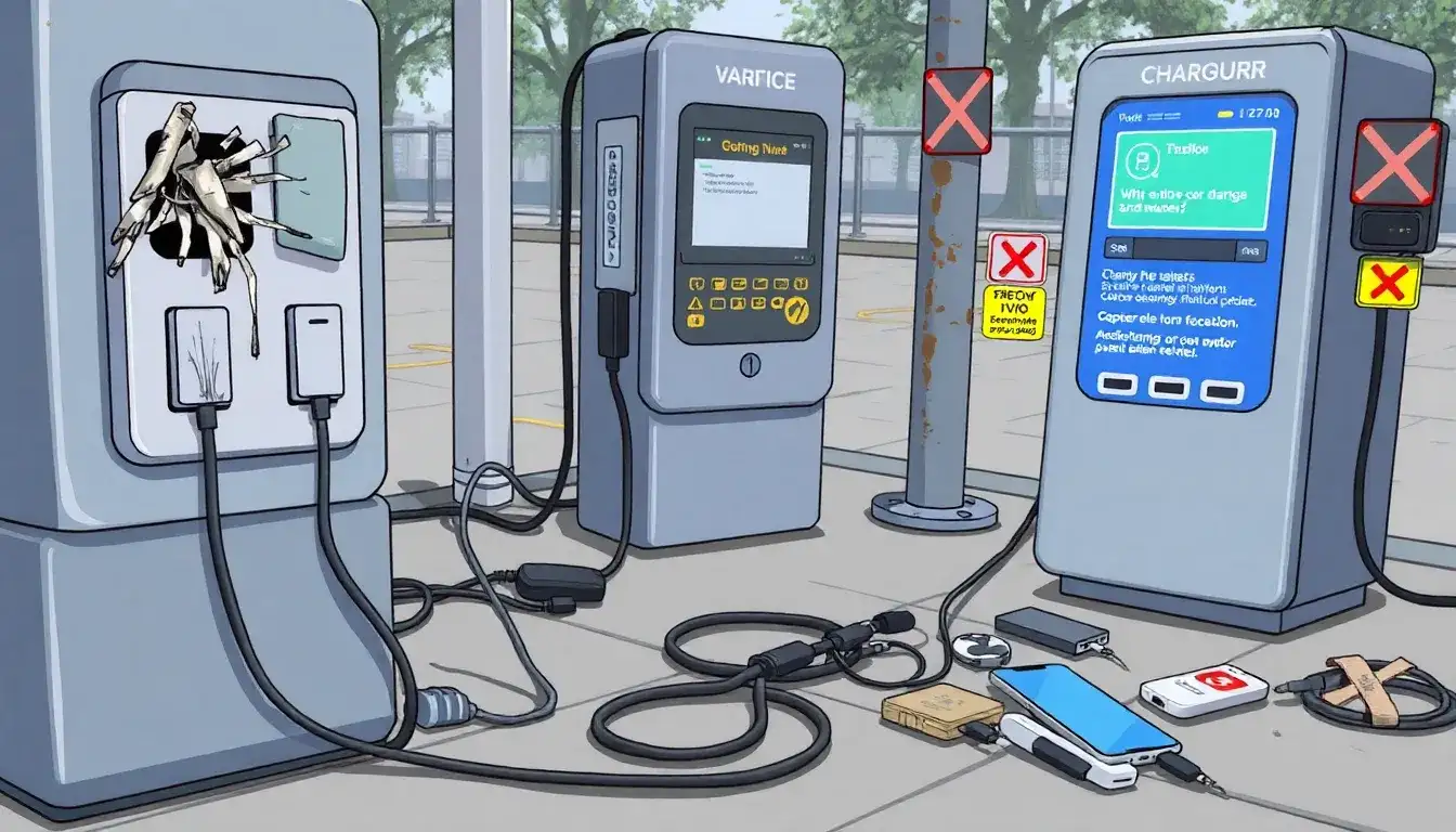 What are the most common hardware issues with public chargers