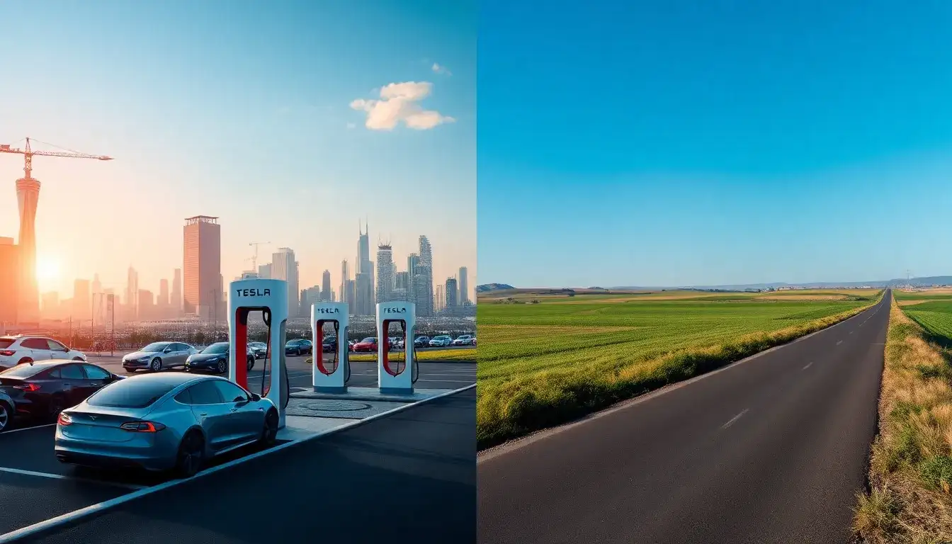 How does the reliability of Tesla Superchargers vary between urban and rural areas