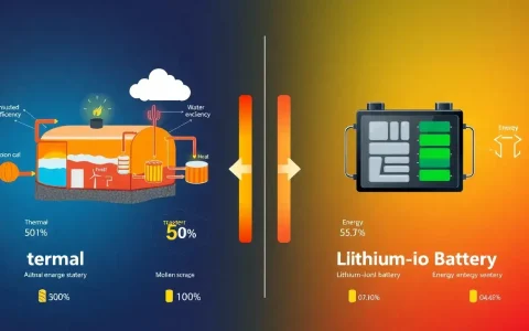 How does the efficiency of thermal energy storage compare to lithium-ion batteries
