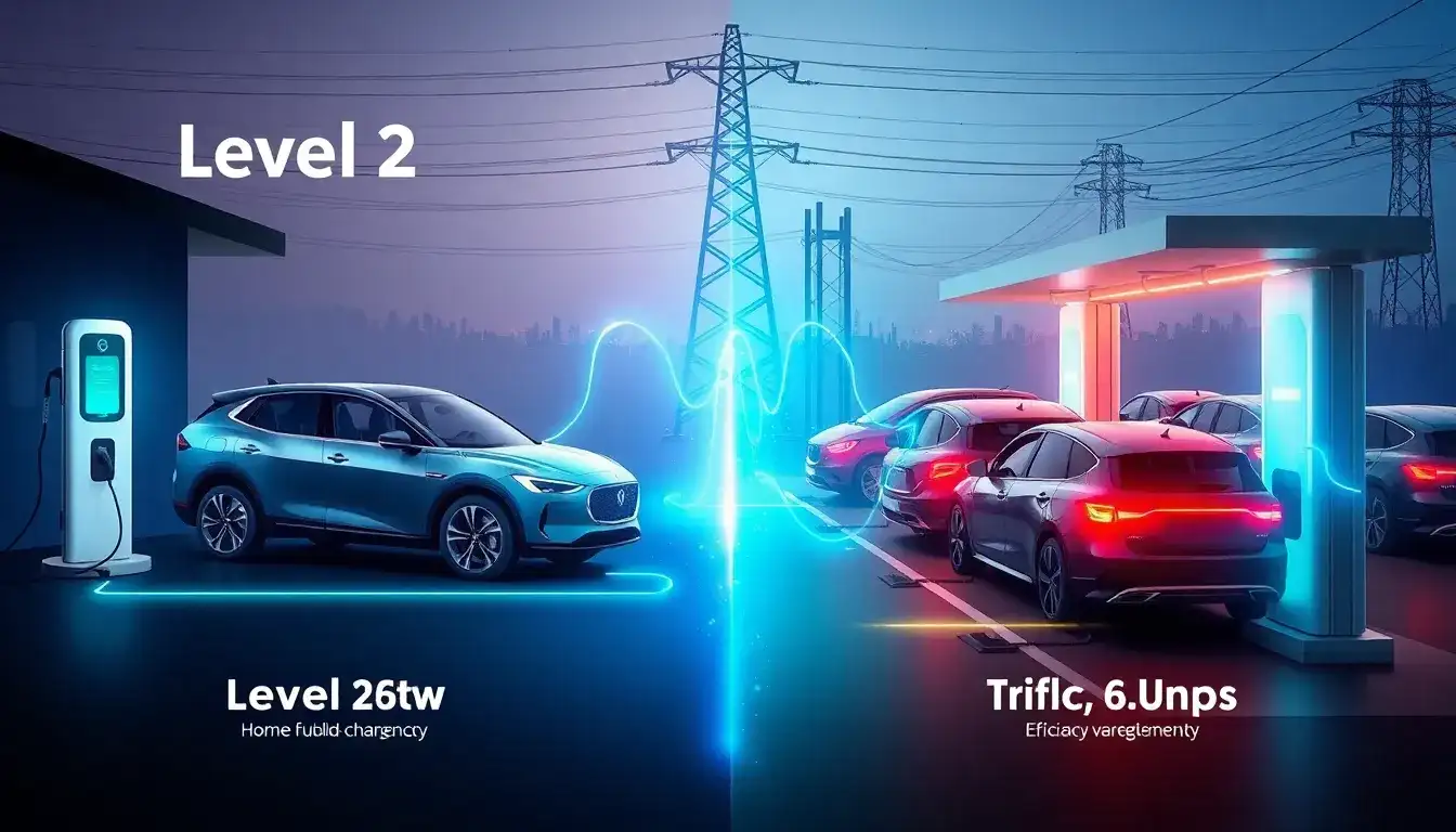 How does the efficiency of Level 2 chargers compare to public charging stations