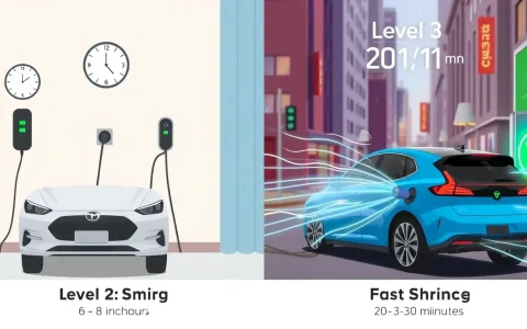 How does the charging time for a Level 2 charger compare to Level 3 fast charging