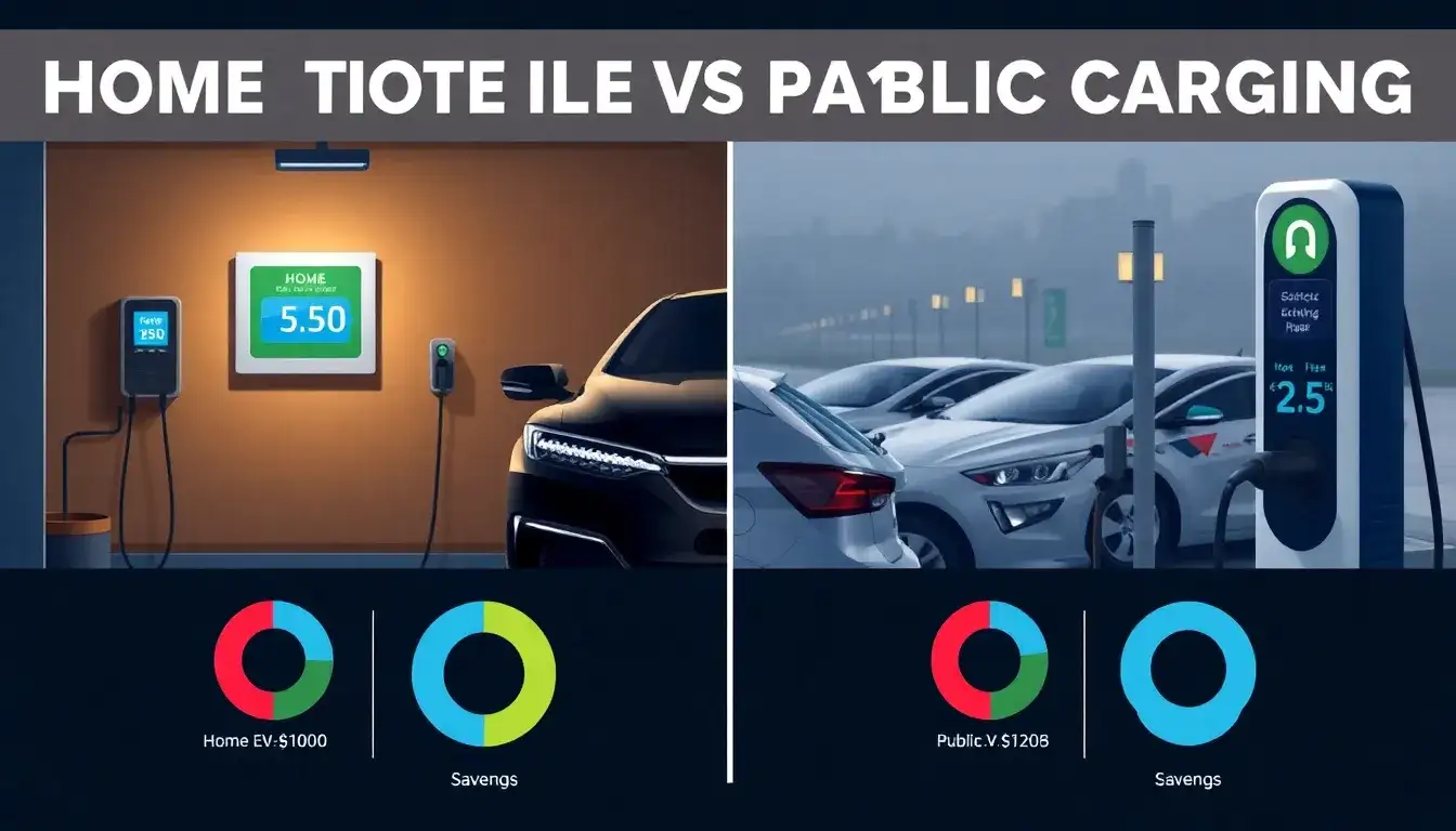 How does the cost of home charging compare to public charging over a year