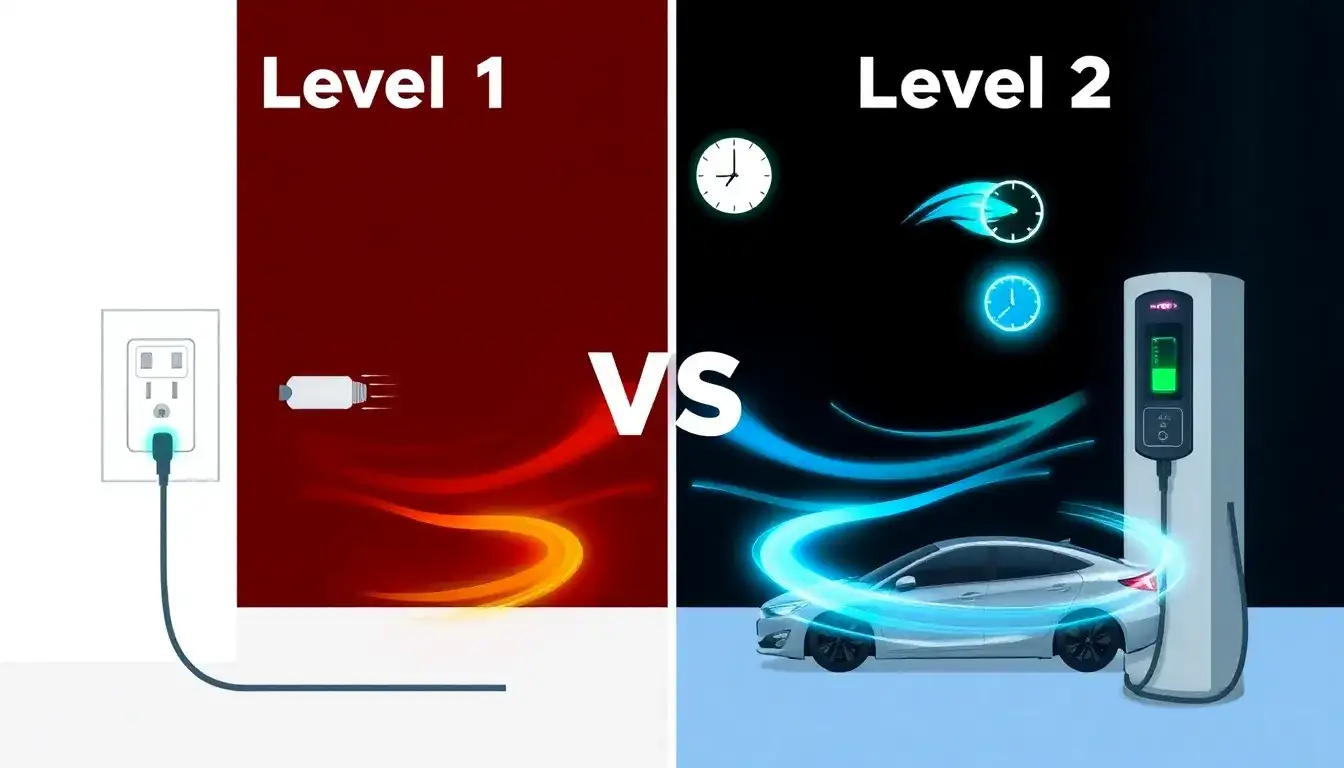 How does the charging speed of Level 2 chargers compare to Level 1 chargers