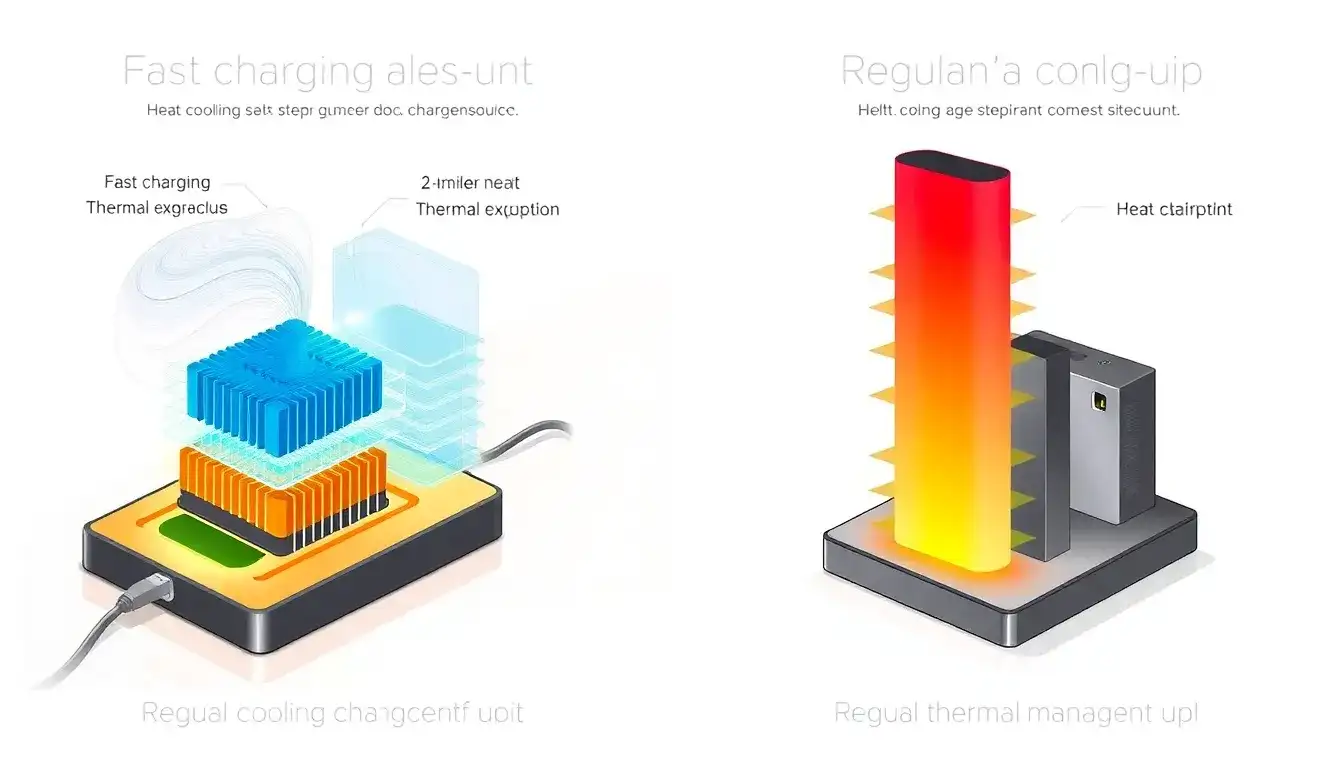 How does thermal management differ between fast charging and regular charging