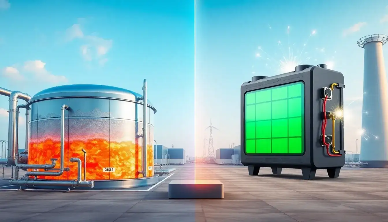 How does thermal energy storage compare to lithium-ion batteries in terms of energy efficiency