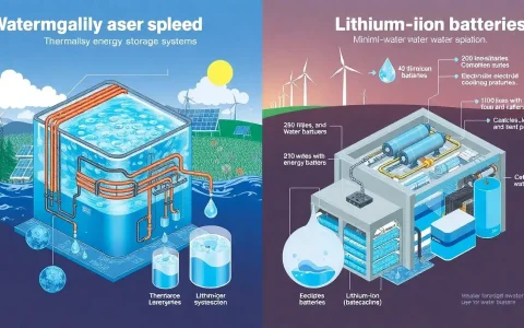 How does the water usage of thermal energy storage systems compare to that of lithium-ion batteries