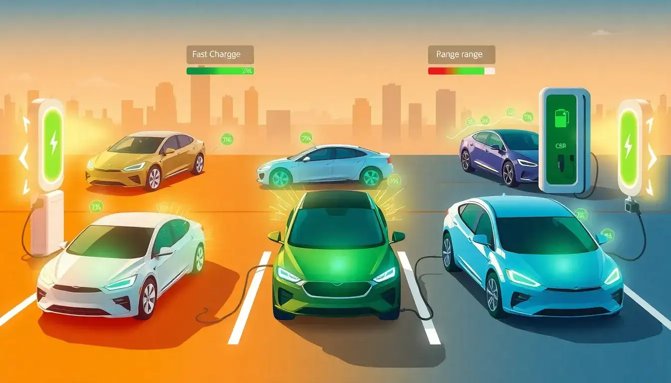 How does fast charging impact the range of different electric vehicle models