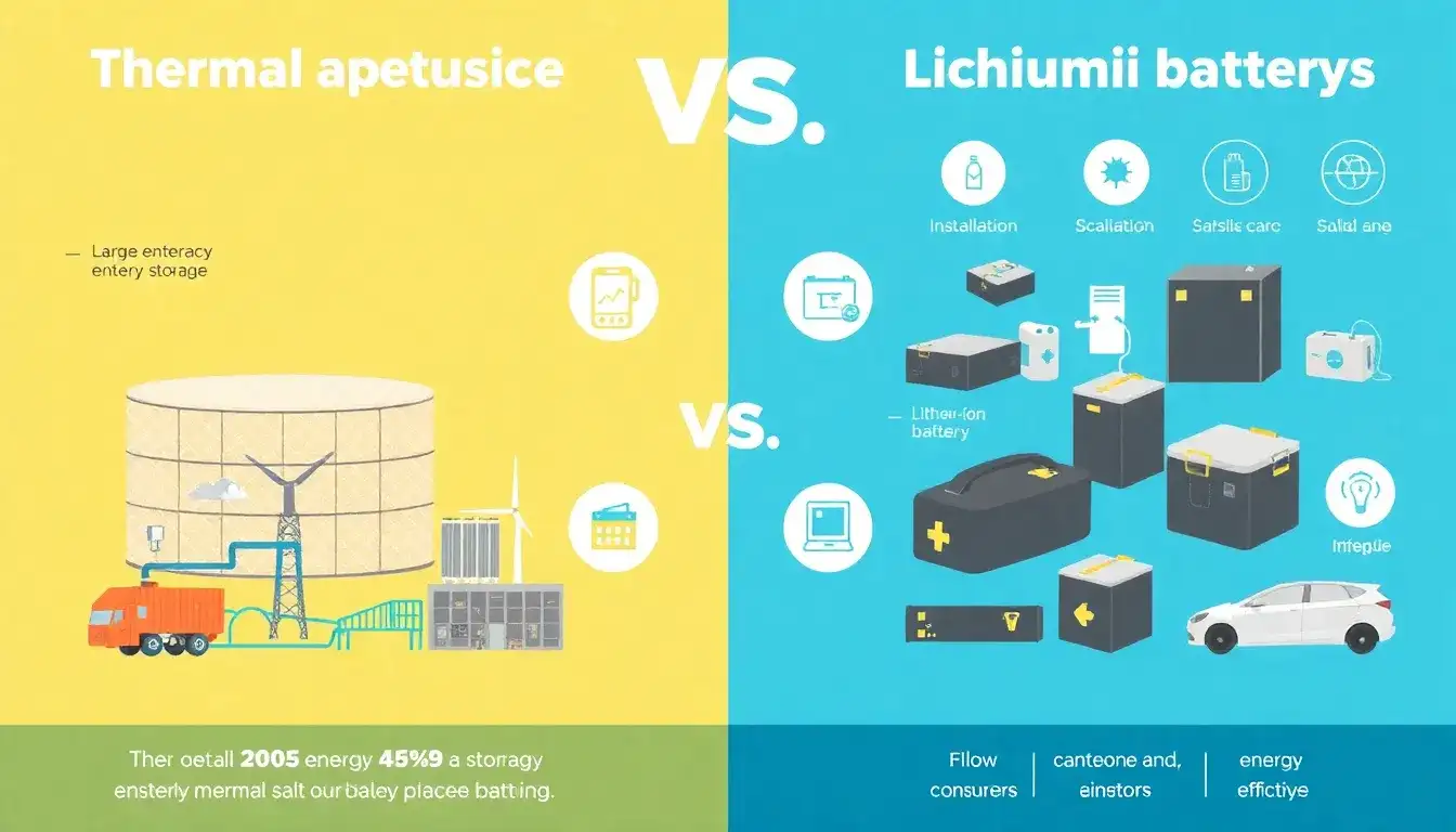 How do the costs of thermal energy storage compare to lithium-ion batteries