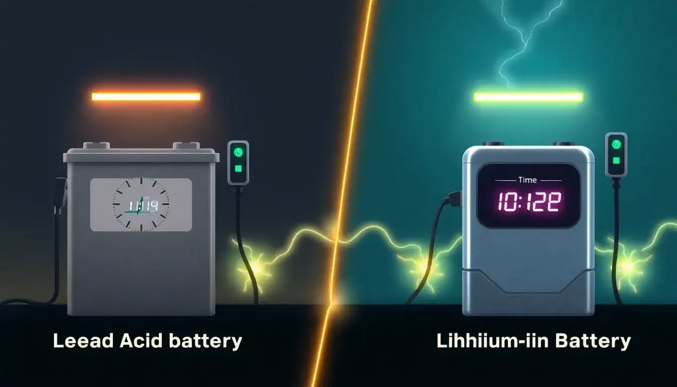 What are the main differences in charging times between electric vehicles with lead-acid batteries and those with lithium-ion batteries