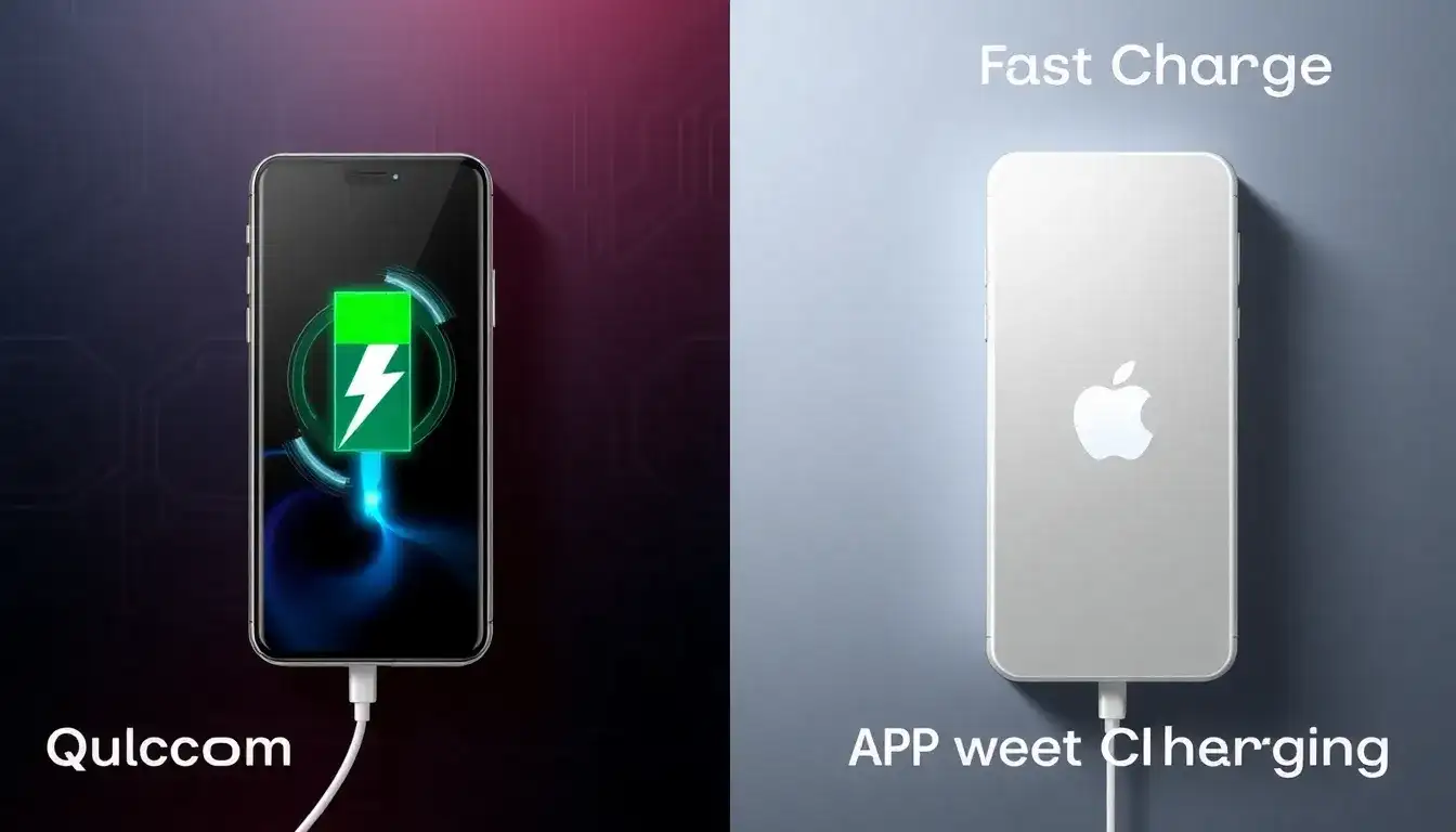 How does the charging speed of Qualcomm Quick Charge compare to Apple Fast Charging