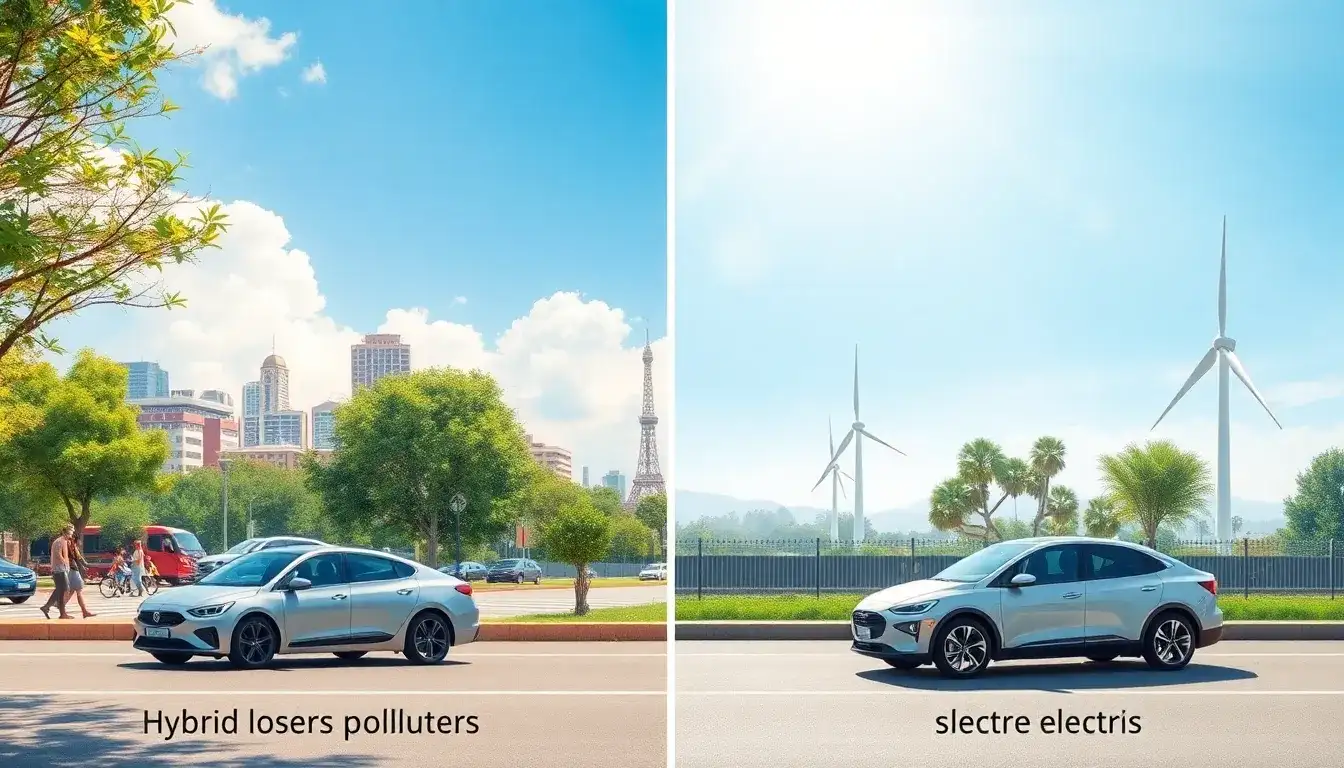 How do hybrid vehicles compare to electric vehicles in terms of air quality benefits