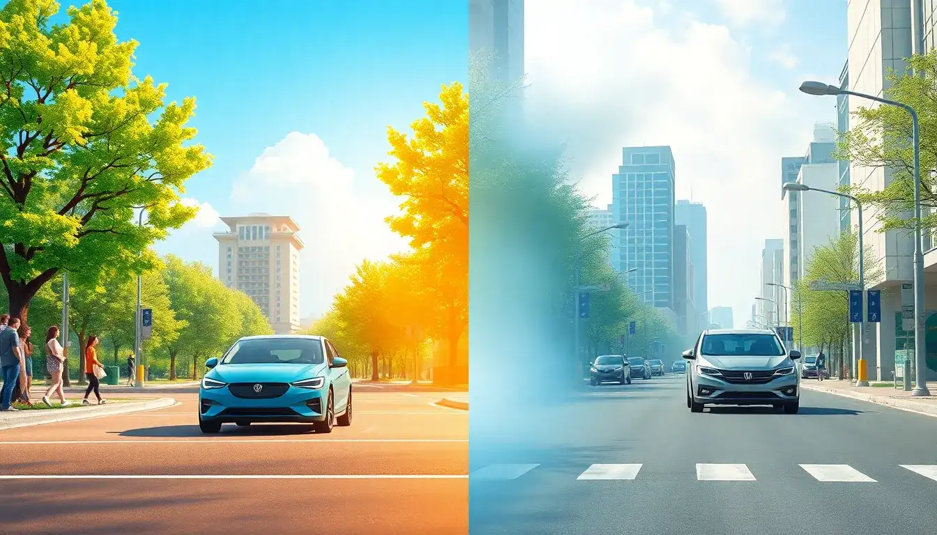 How does the air quality improvement from electric vehicles compare to hybrid vehicles