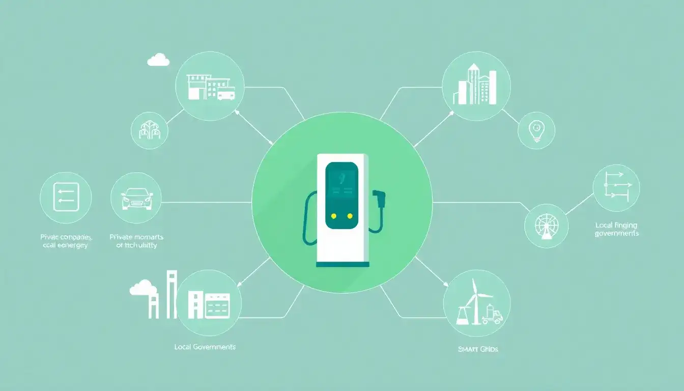 What role do utilities play in the collaboration between private companies and local governments for EV charging