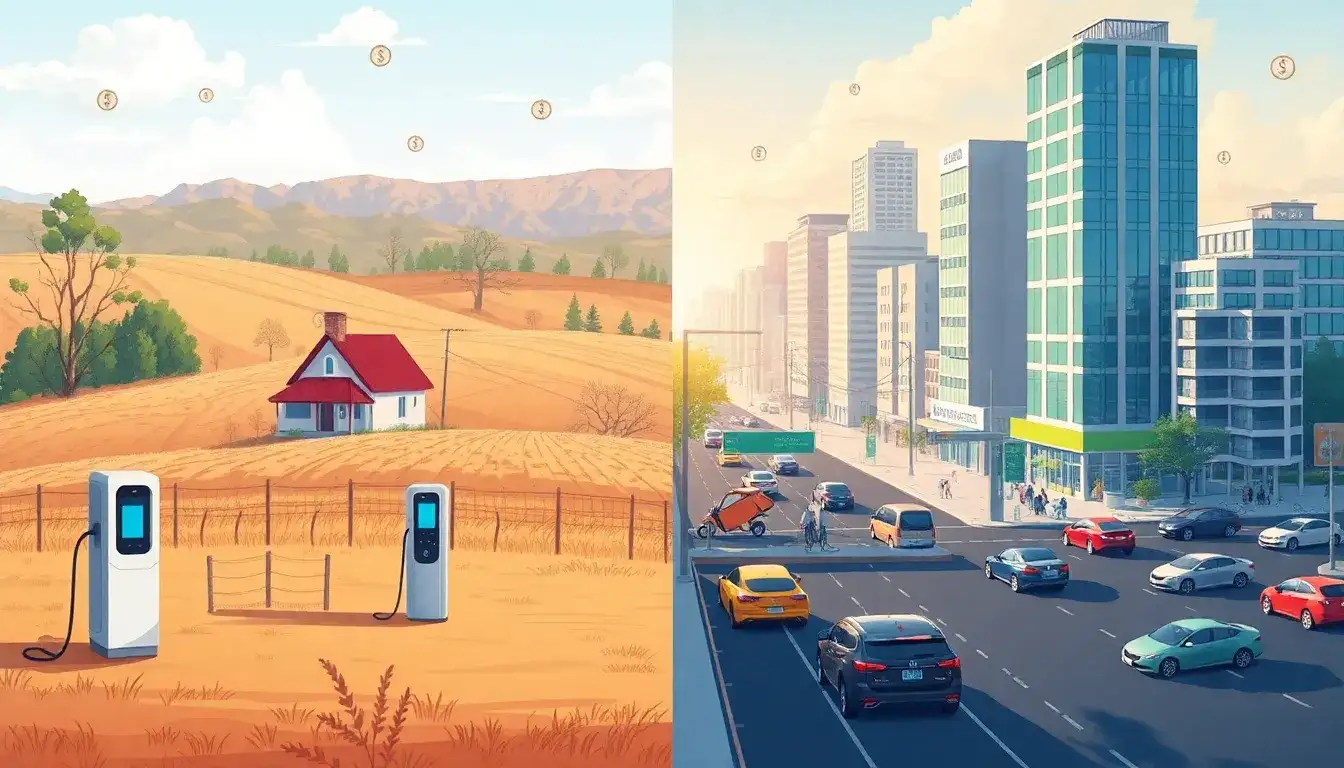 How does the cost of installing EV charging stations in rural areas compare to urban areas