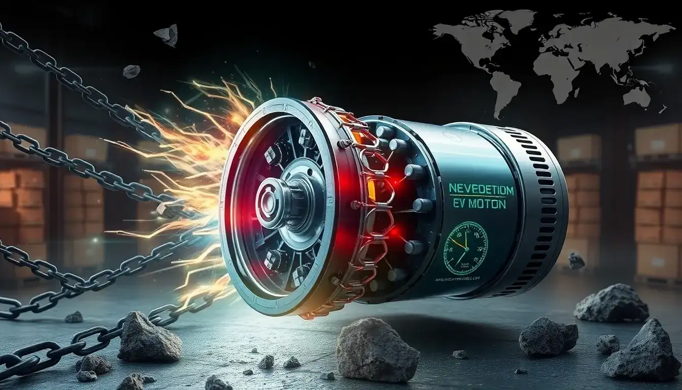 How do rare earth element shortages impact the performance of EV motors