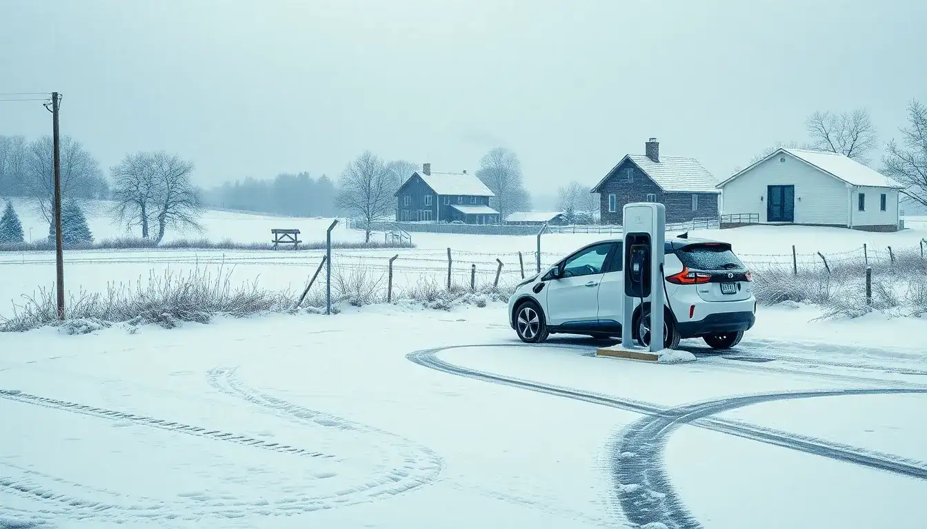 How does winter weather impact EV charging in rural areas
