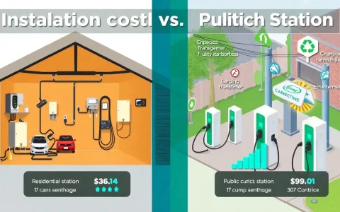 What are the differences in installation costs between residential and public EV charging stations