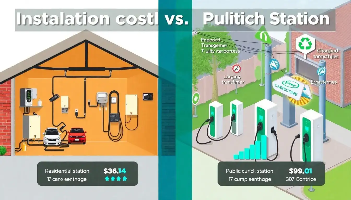 What are the differences in installation costs between residential and public EV charging stations