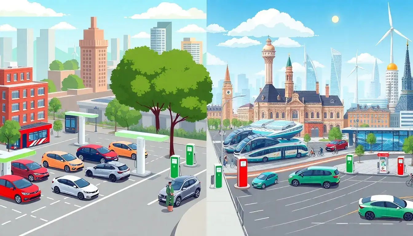 How does EV adoption in the US compare to Europe and China