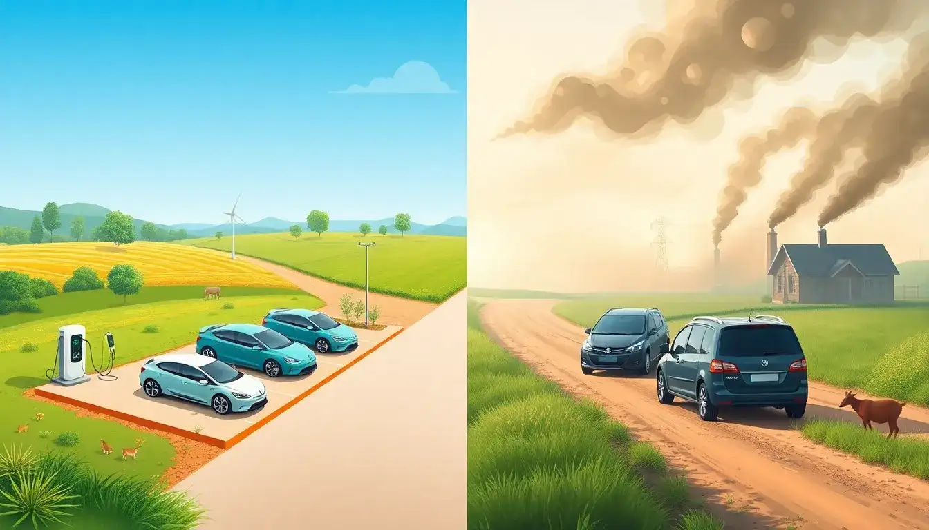 How do EVs compare to traditional vehicles in terms of overall pollution in rural areas