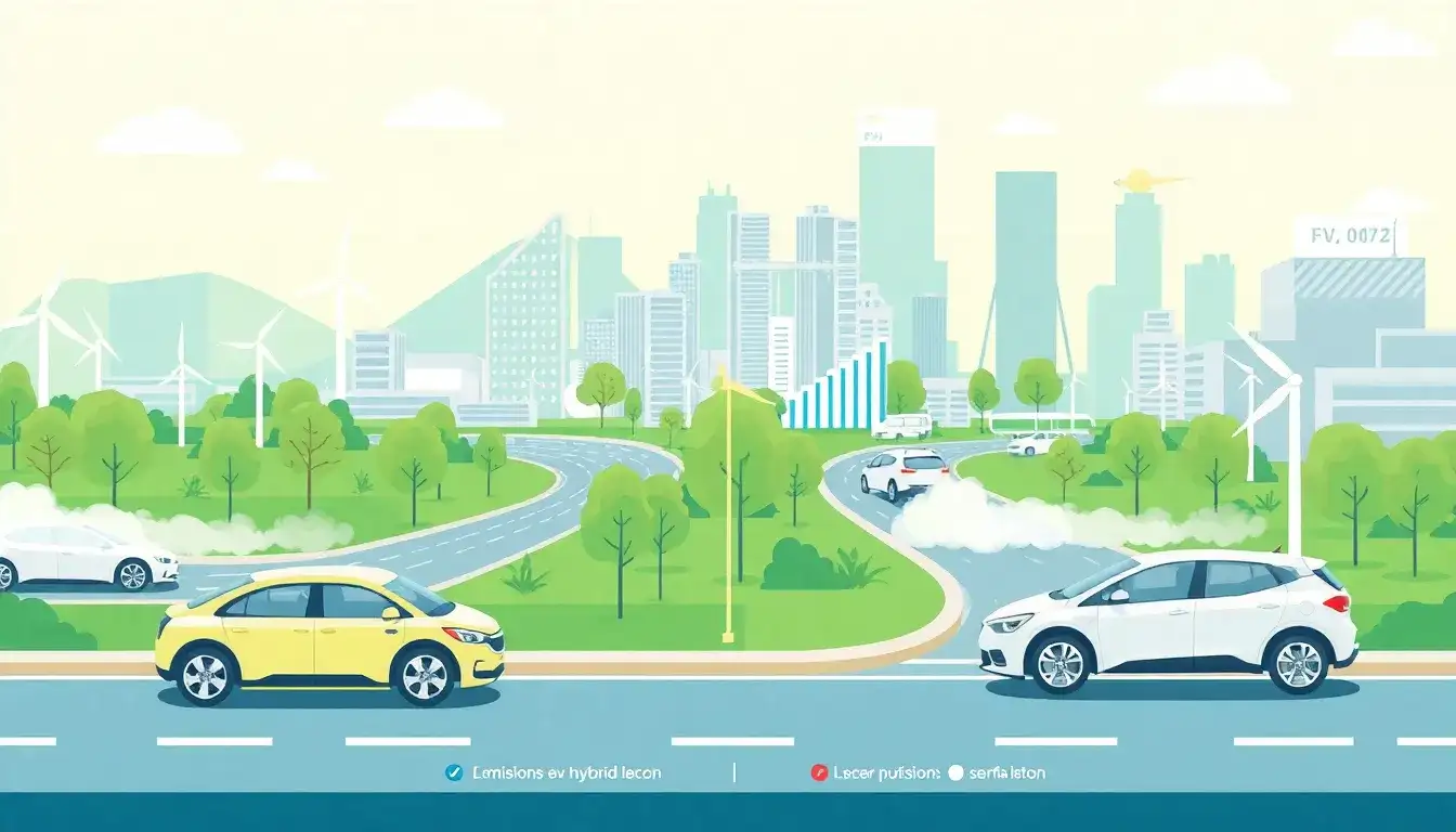 How do the emissions from electric vehicles compare to those from hybrid vehicles