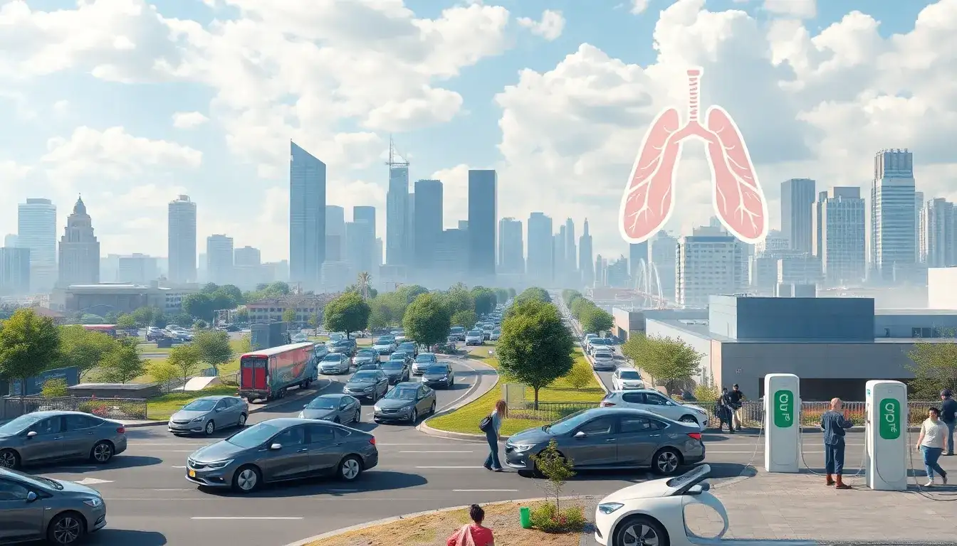 How does the adoption of electric vehicles impact asthma rates in urban areas