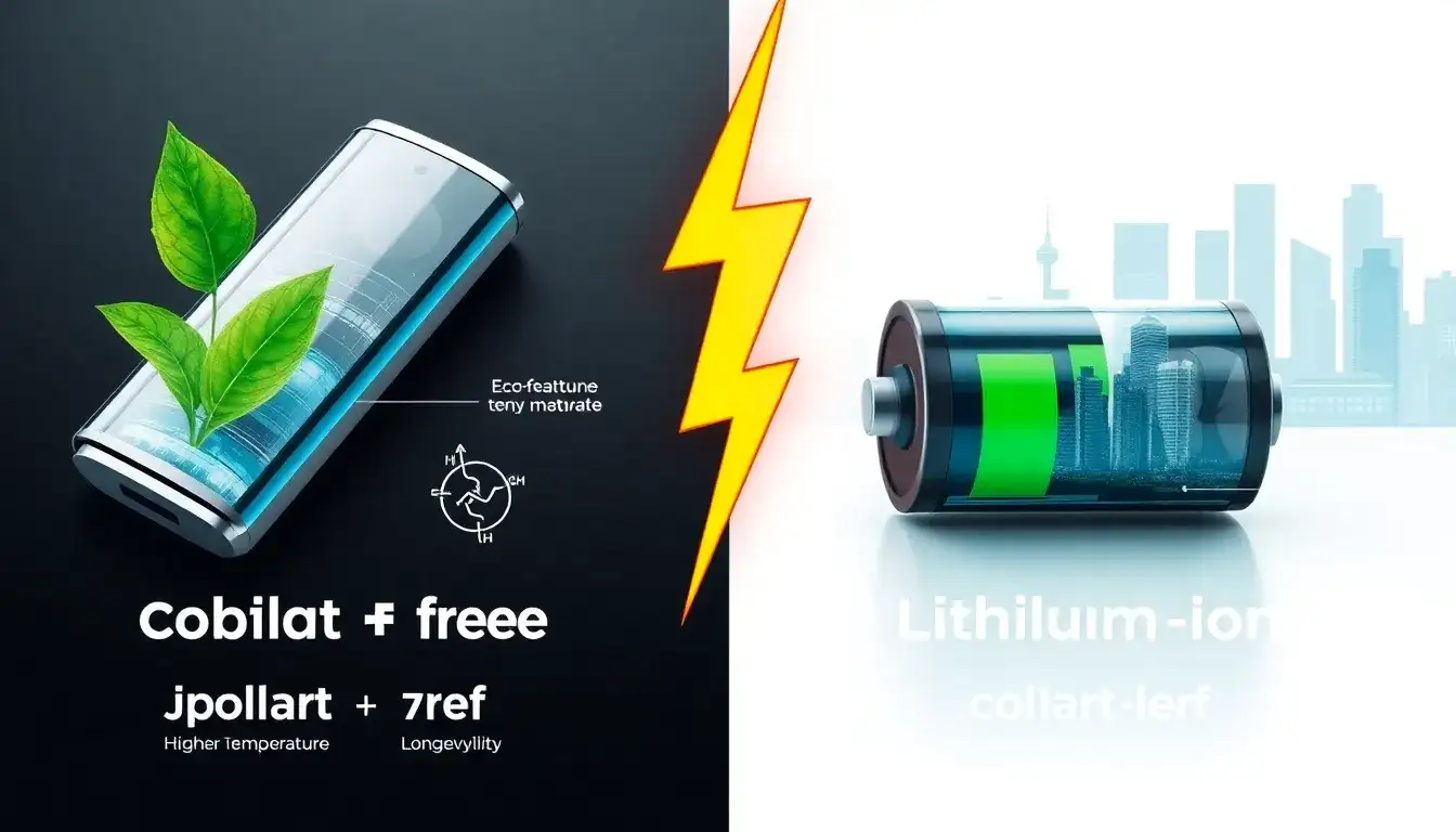 How do cobalt-free batteries compare to traditional lithium-ion batteries in terms of performance