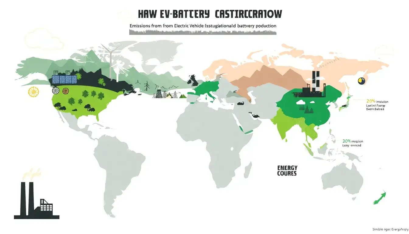 How do the emissions from EV battery production vary by region due to different energy sources