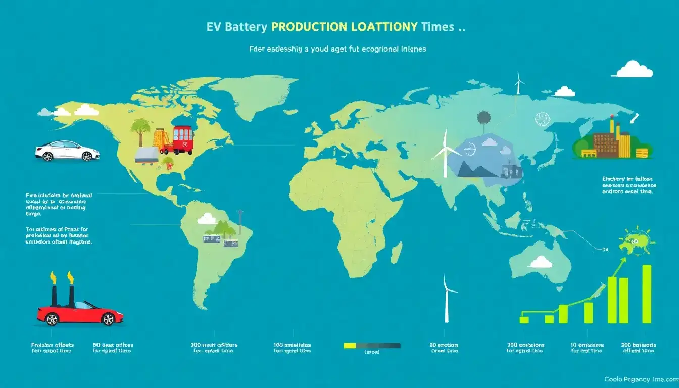 How does the production location of EV batteries affect their emissions offset times