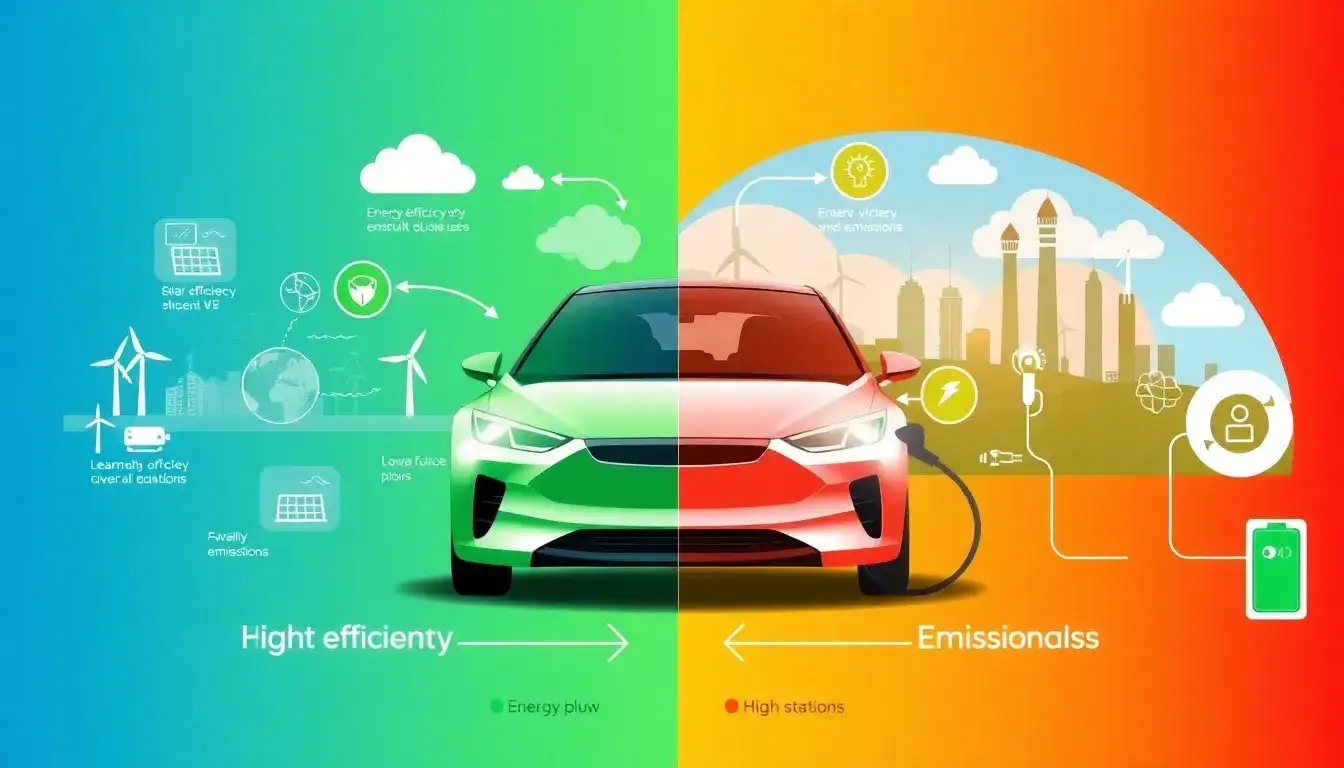 How does the energy efficiency of EVs impact their overall emissions