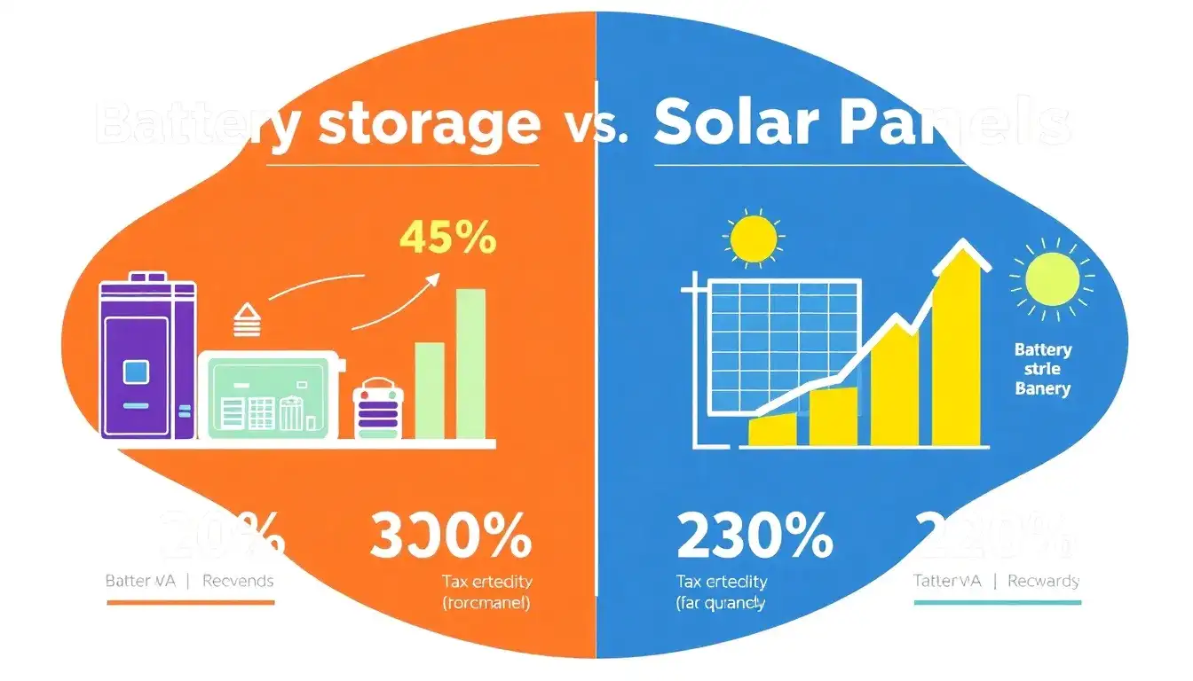 How do the tax credit percentages for battery storage and solar panels compare
