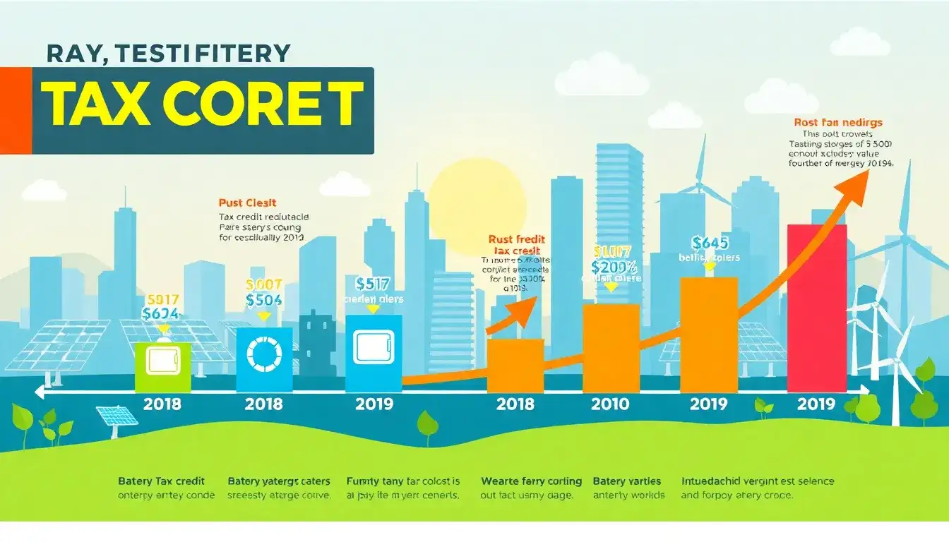 How does the tax credit amount change over time for battery storage systems