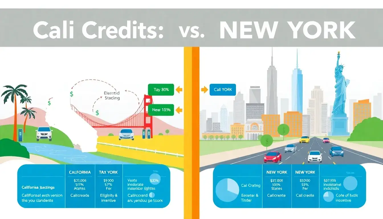 How do the tax credits for electric vehicles in California compare to those in New York