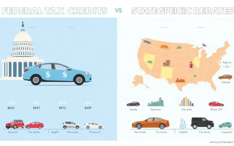 How do federal tax credits compare to state-specific rebates for electric vehicles