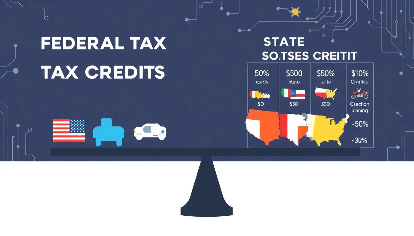 How do federal tax credits compare to state-specific tax credits for EVs