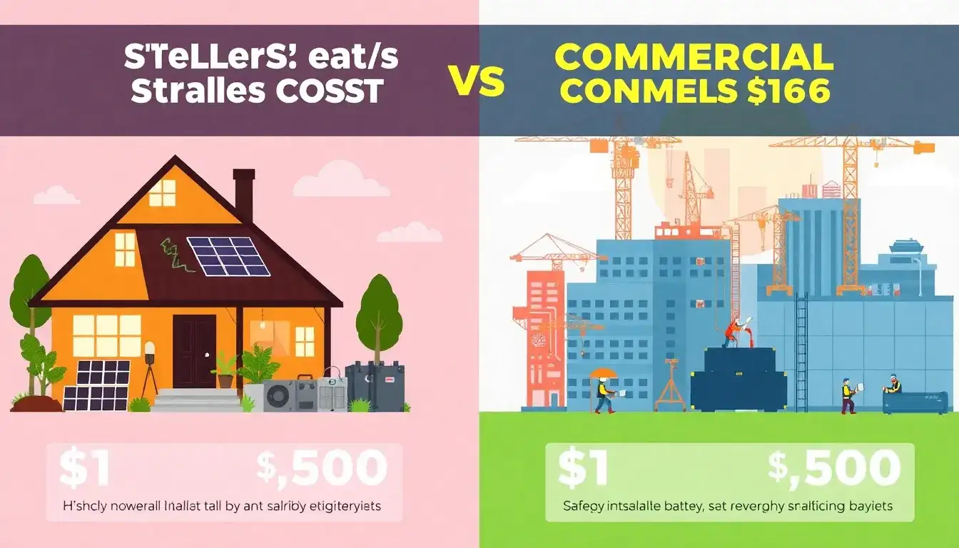 How do installation costs vary between residential and commercial energy storage systems