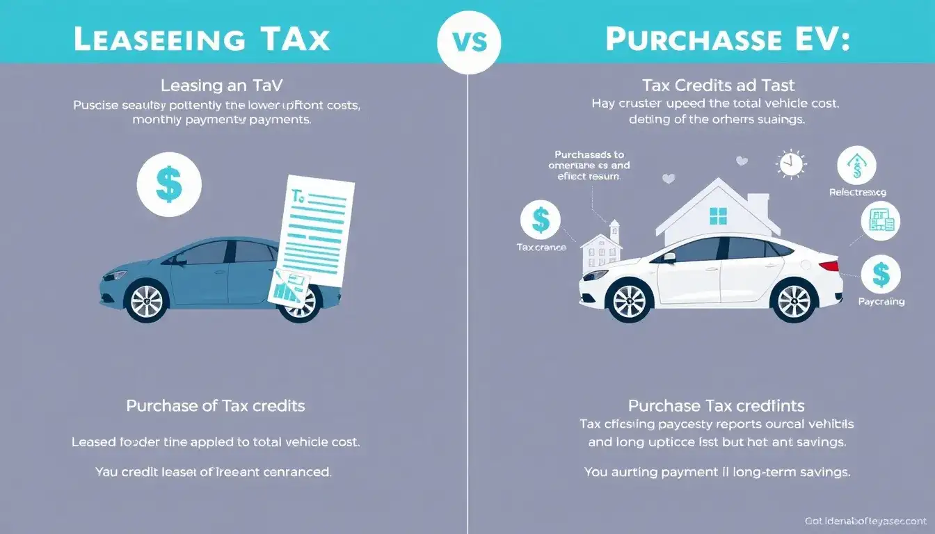 How do tax credits differ between leasing and purchasing an EV