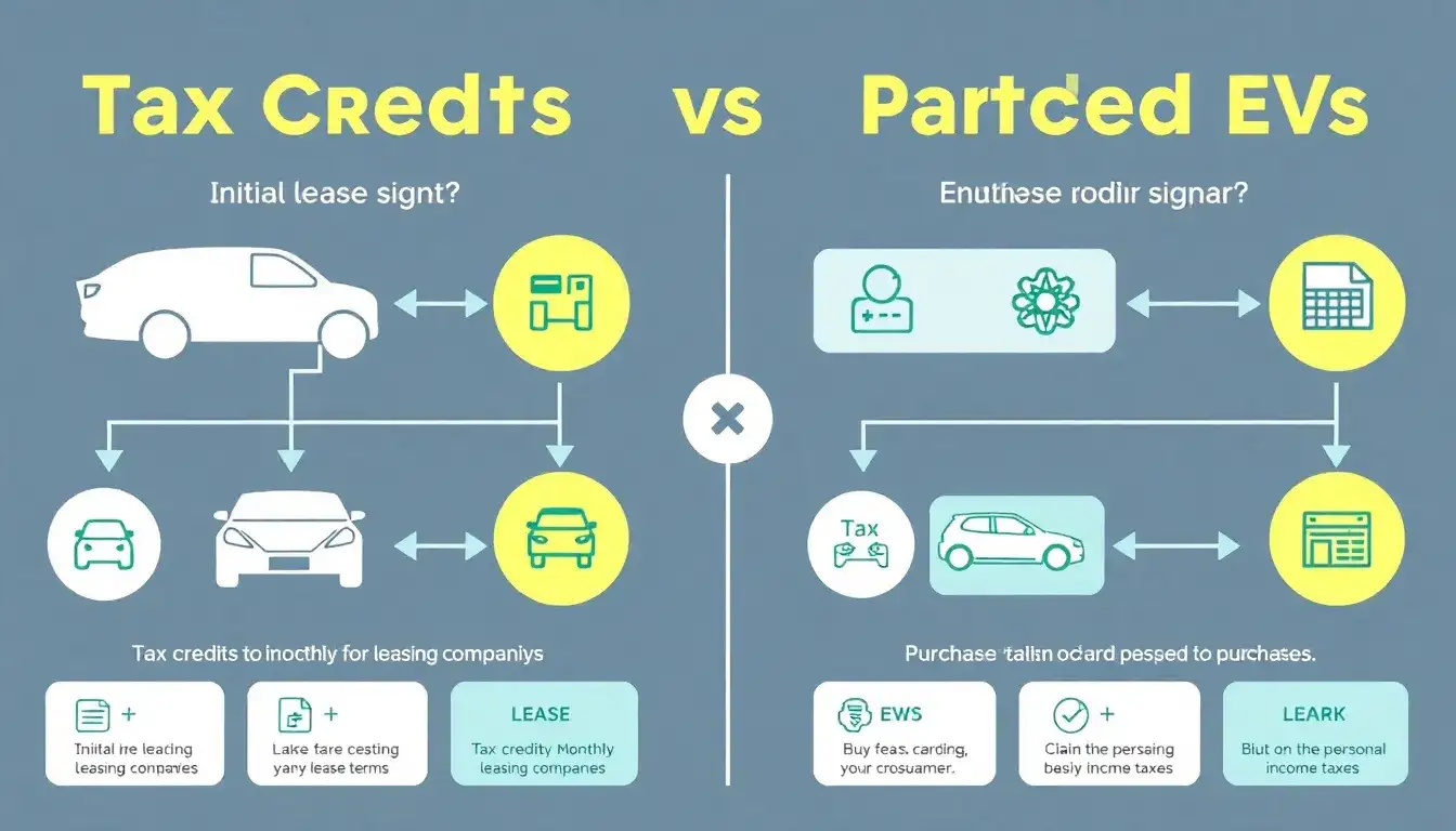 How does the tax credit process work for leased EVs compared to purchased EVs